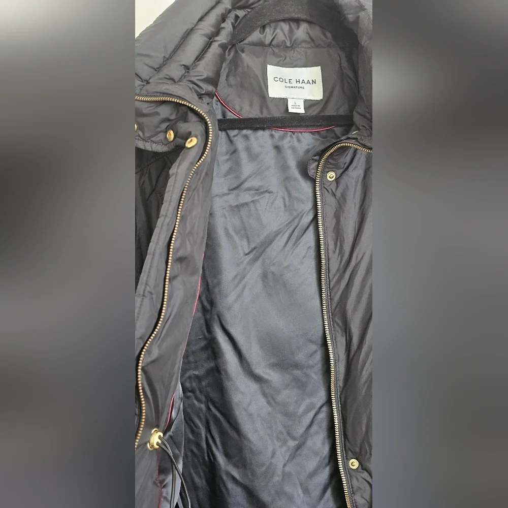 Cole Haan Signature Puffer Jacket Women's Medium Black Full Zip Down Filled Long - Picture 4 of 8